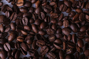 Coffee beans isolated on white background with copyspace for text. Coffee background or texture concept.