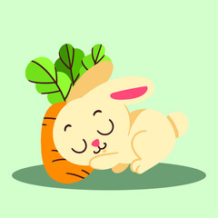 Lovely Little Bunny Sleeping Doodle Vector Illustration