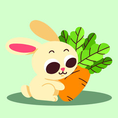 Sweet Little Bunny Playing With Carrot Doodle Vector Illustration