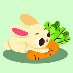 Lovely Little Bunny Playing With Carrot Doodle Vector Illustration