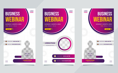 Set of business webinar social media stories template with circle frame and white purple background