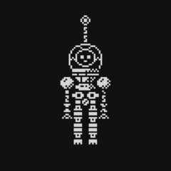 Pixel art robot 1 Bit, white and black background.