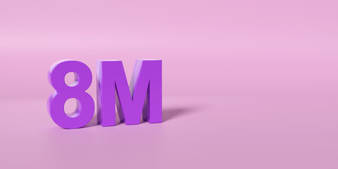 8 M in three dimensions. Women's day concept. 3d illustration.