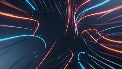 Moving glowing cables, hairs. Technological optical fibers. Seamless loop 