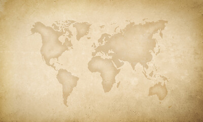 Obraz na płótnie Canvas World map on an old paper texture background with space for text wind sea marine navigation. 