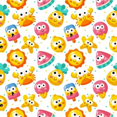 seamless pattern summer. travel and tourism on white background. vector Illustration.