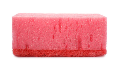 Pink cleaning sponge with abrasive red scourer isolated on white