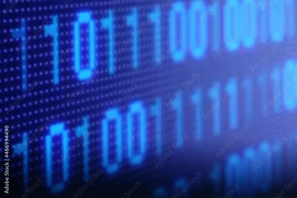 Poster illustration of running binary codes on a blue blurry background