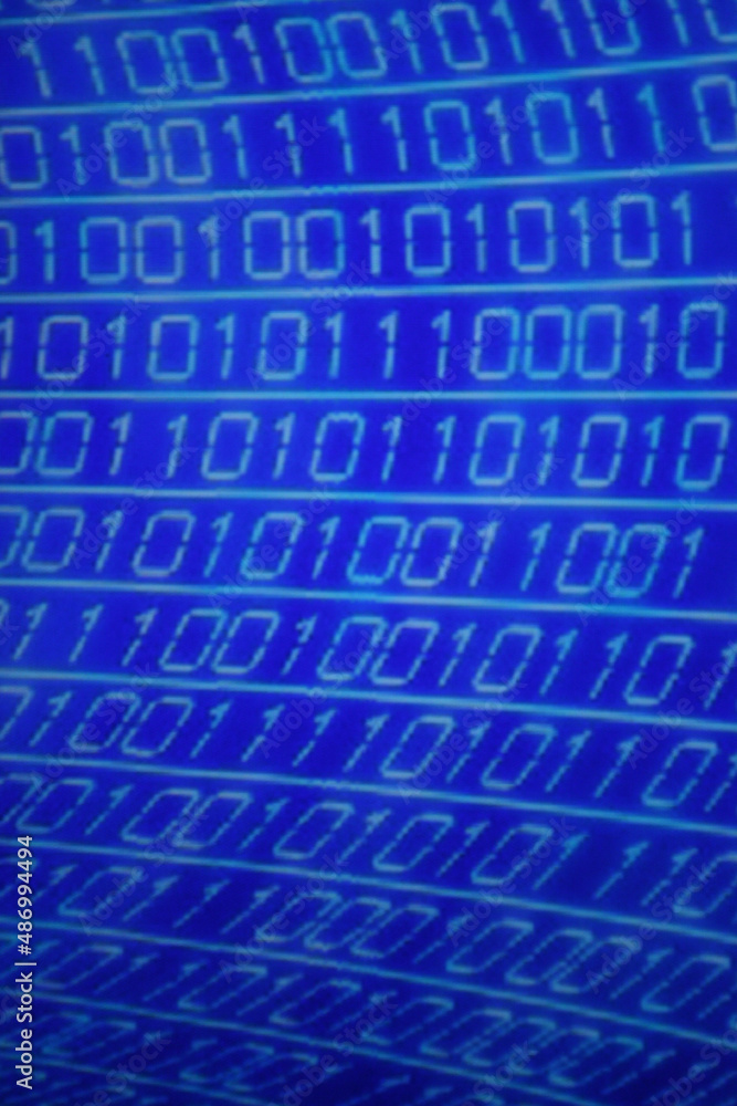 Poster illustration of running binary codes on a blue blurry background