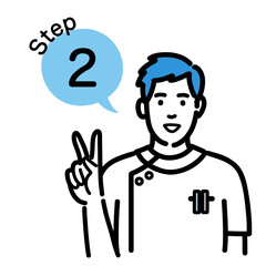 ステップ2　工程を説明する白衣を着た若い男性看護師
