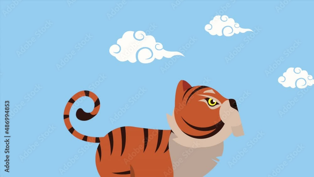 Poster chinese new year tiger and clouds