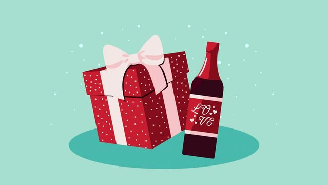 happy valentines day gitf and wine bottle