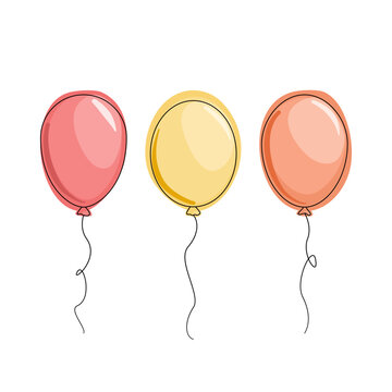 Trzy balony - czerwony, ż&oacute;łty i pomarańczowy. Wektorowa ilustracja na kartki urodzinowe, zaproszenie na imprezę, romantyczny festiwal albo baby shower.