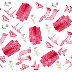 Clothing Watercolor Underwear Jacket Shoes Tulip Seamless Pattern For Fabric Pink