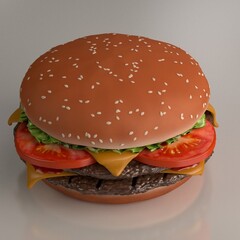 burger isolated on black background 3D illustration