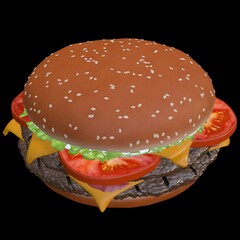 burger isolated on black background 3D illustration