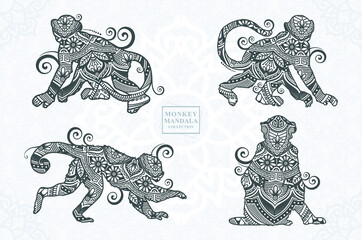 Monkey Mandala Vector. Boho Style SVG. Eps 10