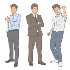 Set of business man poses. Vector illustration