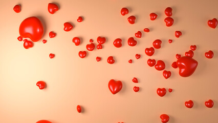 3D showing lots of red hearts on a pink background. heart shaped illustration love
