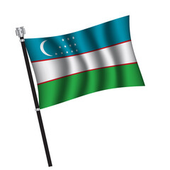 Uzbekistan flag , flag of Uzbekistan waving on flag pole, vector illustration EPS 10.