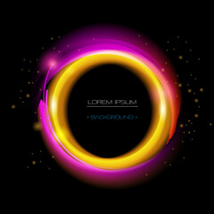 Vector luxury, Abstract glow light effect of golden line. bright sparkle and shine gold circle swirl. Illustration graphic design with glitter bokeh, motion flare and spark on black color background