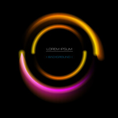 Vector luxury, Illustration gold circle, round shape. Abstract design, decoration element with golden frame line, glow and flare light effect, shine glitter on black color. Banner template background