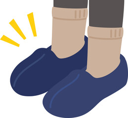 ルームシューズを履いた足、冷え対策