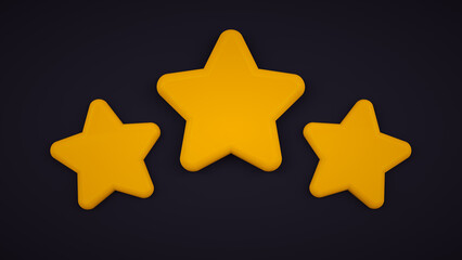 Pointed yellow five star icon. 3D yellow star