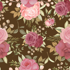 Beautiful seamless pattern with hand drawn flower and leaves