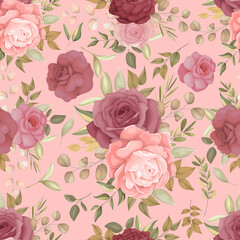 Beautiful seamless pattern with hand drawn flower and leaves