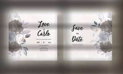 Elegant wedding card set with dark floral