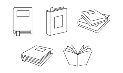 Various of book icon in outlined style. Perfect for design element of book store, digital library, and e-book software. Book outline icon set.
