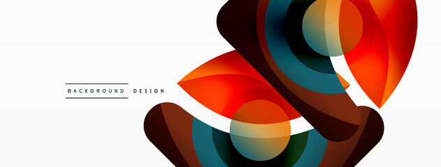 Abstract background with color geometric shapes. Beautiful minimal backdrop with round shapes circles and lines. Geometrical design. Vector illustration