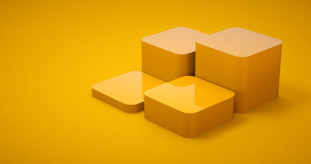 Fototapeta premium Podium and stage scene, yellow podium. Stage for product on the podium scene. Three products