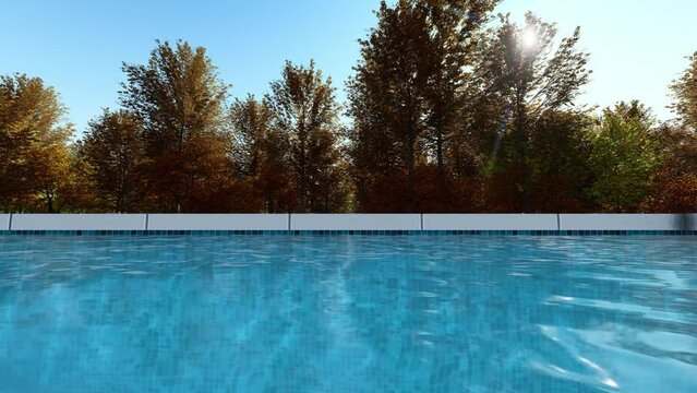 Outdoor pool water surface with trees in the background seamless video loop animation, 60 fps full hd, editable for backgrounds.