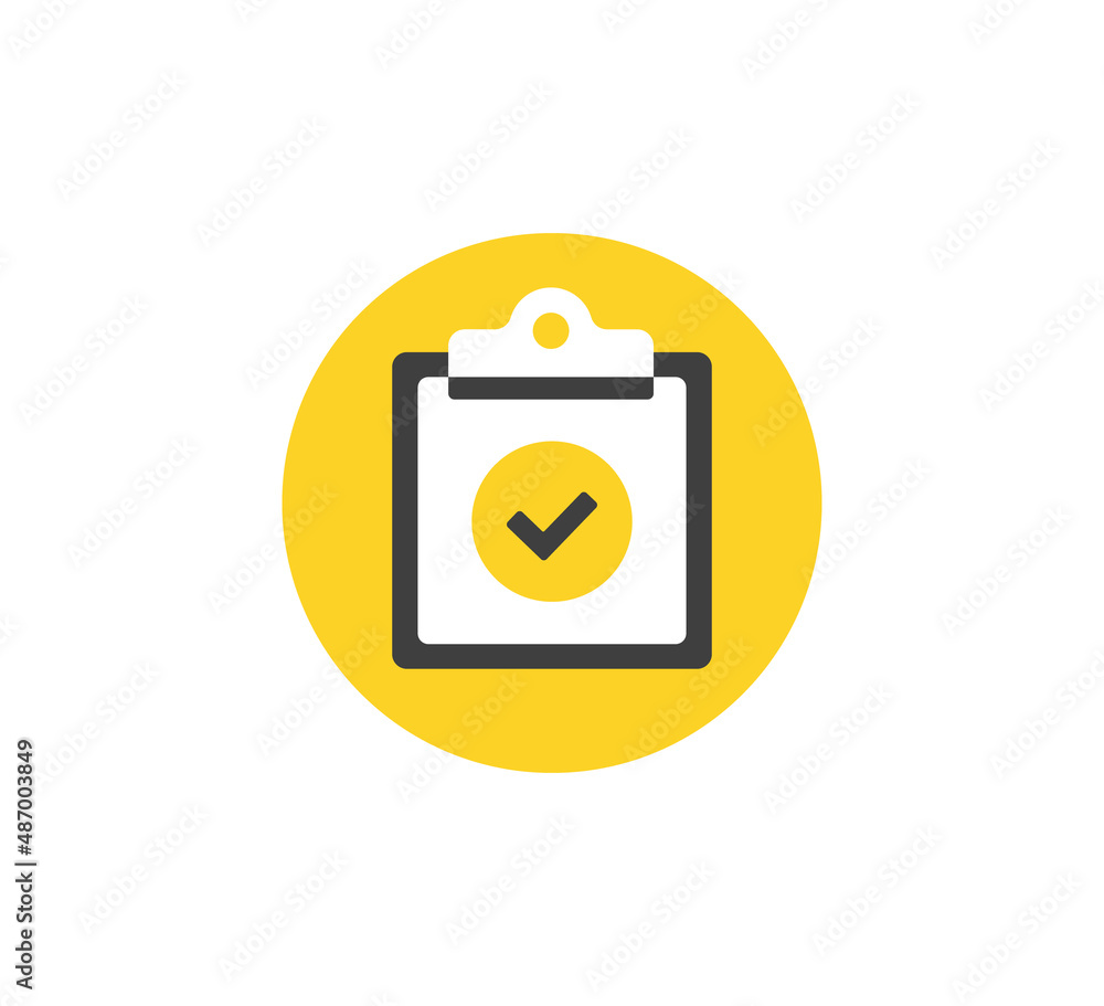 Poster clipboard and check mark icon. vector icon. flat design