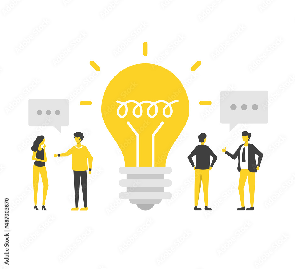 Wall mural big idea. talking people and light bulb. new project. vector illustration. modern concepts. flat des