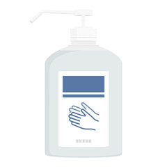 Vector illustration of hand sanitizer or liquid hand soap with dispenser isolated on background.	