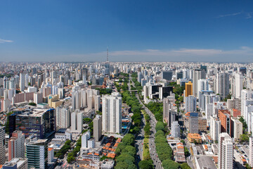 2016 JAN, SÃO PAULO City, BRAZIL, Aerial photo of Avenida 23 de Maio, one of the busiest avenues in the city of São Paulo, is part of the North-South Corridor
