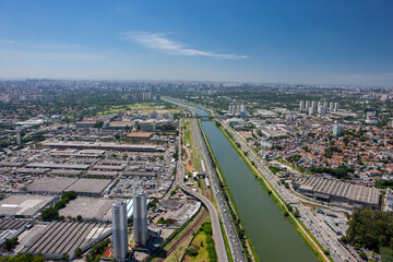 2016 JAN, SÃO PAULO City, BRAZIL, Aerial photo of the Marginal Pinheiros lane, the second most...