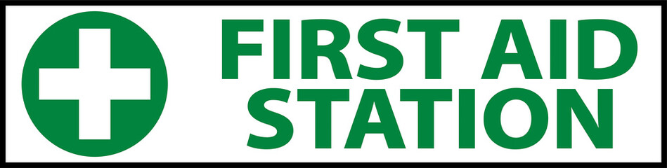 First Aid Station Label Sign on white background