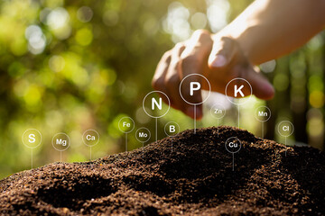 Earthworm fertilizer to nourish the plants and there is a technology icon about soil elements around it.