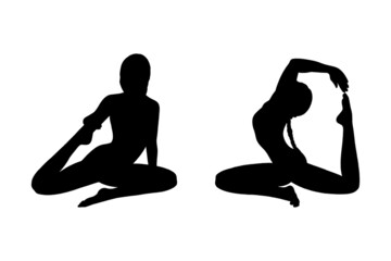 Woman silhouettes practicing yoga. Flexibility improving yoga poses. Vector illustration isolated on white background