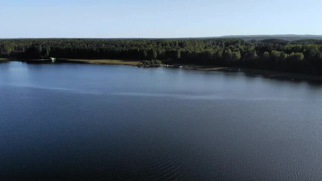 Aerial view of landscape with forest and lake in Karelia