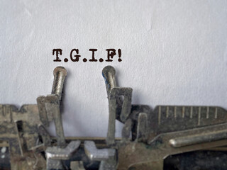 TGIF text background. Weekend vibe concept. Stock photo. - obrazy, fototapety, plakaty