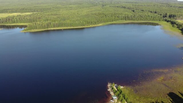Aerial view of landscape with forest and lake in Karelia