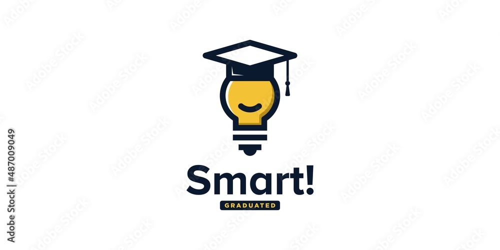 Wall mural Toga cap with light bulb. Education Smart Graduate. College Study with Lamp. Vector Logo Design - Wall murals