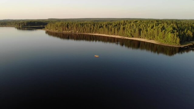 Aerial view of landscape with forest and lake in Karelia