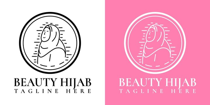 Simple hijab woman logo. Muslim veil. Women's hijab line logo template	
