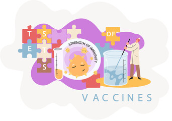 Strength of immunity concept with healthy cute character surrounded by invisible barrier for bacterial and viral attack. Immune protection in healthy body. Health care, vaccination and immunization